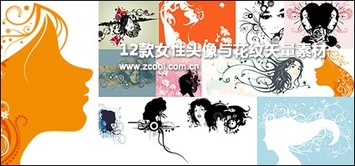 12, With The Pattern Portrait Of Female Silhouettes Vector Material