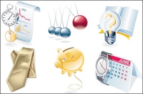 Bulbs, ties, watches, desk calendar, notebook, seals, pen