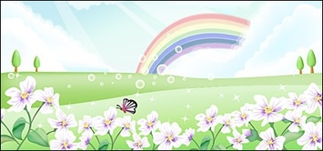 Butterfly and flower in the Rainbow sky