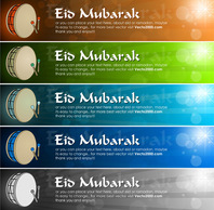 Color Banner for Eid Mubarak with Drum and Bokeh