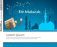 Cool Blue Greeting Card Template for Eid Mubarak