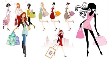 Fashion shopping girls vector material