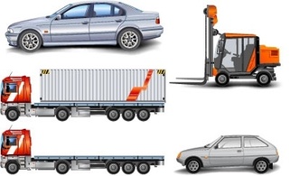 Forklift, Lorry and Car