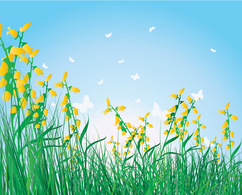Free vector Grass flowers isolated sky background
