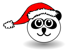 Funny panda face black and white with Santa Claus hat
