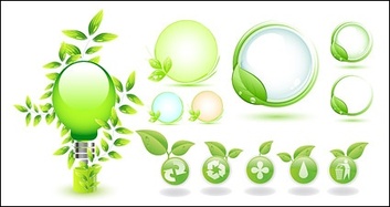 Green leaves vector icon theme of environmentally-friendly materials