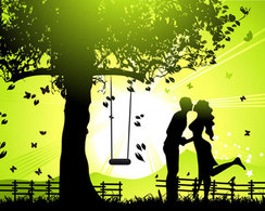 Illustration Of Lovers Kissing Under The Tree