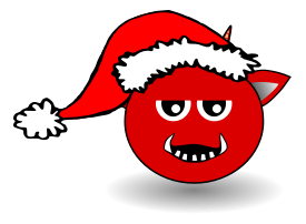 Little Red Devil Head Cartoon with Santa Claus hat