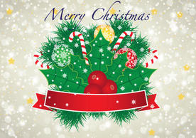 Merry Christmas Vector Banner with Red Ribbon