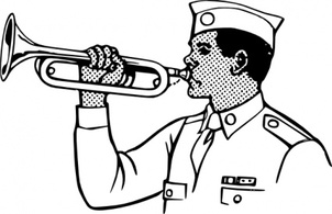 Music Outline Man Young Playing Scout Instrument Papapishu Soldier Bugle Bw
