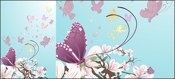Purple flowers and butterflies vector material