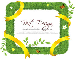 Realistic Grass Frame with Yellow Ribbon .Vector