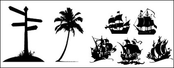 Road signs, coconut trees, sailing icon material