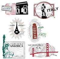 Series of landmark travel stamps