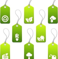 Set of green eco product tags with icons