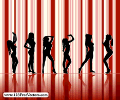 Sexy Girl Silhouettes with Striped Background