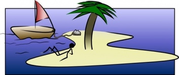 Stick Man Figure Sleeping Island Palm Tree Cartoon Boat Ocean Desert Stickman Laying