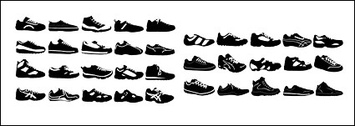 Various black and white sports shoes