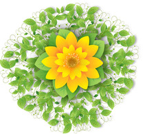 Vector Yellow Flower with Green Leaves .swirl