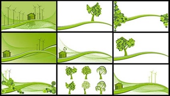 Wind power, reduce emissions, trees, hillsides vector